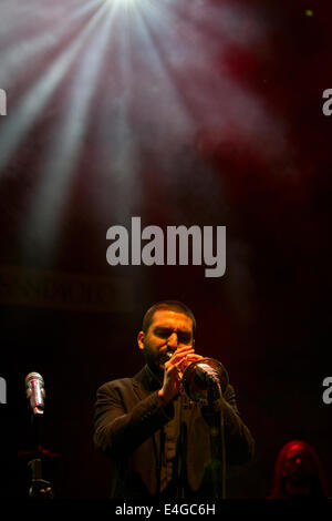 French trumpet player Ibrahim Maalouf performing at Torino Jazz Festival. Stock Photo