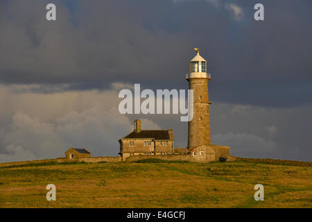 Gentle evening light on the Old Light, Lundy after a summer rain storm Stock Photo