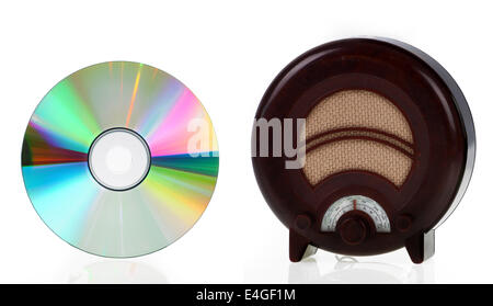 Vintage Radio and compact disk on white background Stock Photo