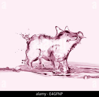 A pink pig made of water standing and smiling. Stock Photo