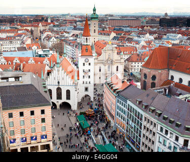 Famous Zodiac Clock Tower on the facade of the old town hall, Marienplatz, Munich Stock Photo