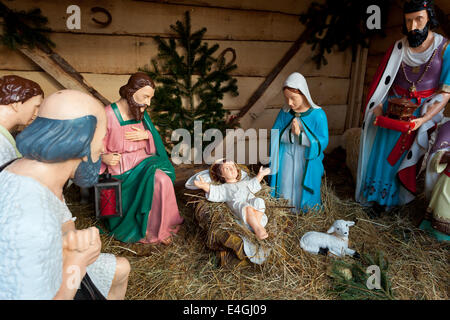 Nativity scene with statues. Munich, Bavaria, Germany Stock Photo