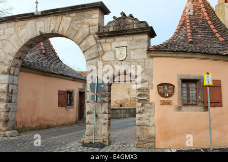 Old castle gate with castle tower of Rothenburg ob der Tauber in Germany Stock Photo