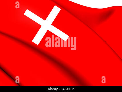 Flag of Schwyz, Switzerland. Close Up. Stock Photo