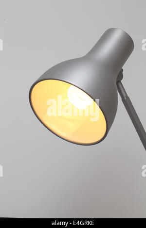 Lamp with energy saving light bulb illuminated Stock Photo