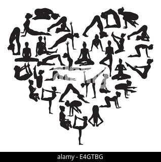 A heart shape made from silhouettes in yoga or pilates poses Stock Photo