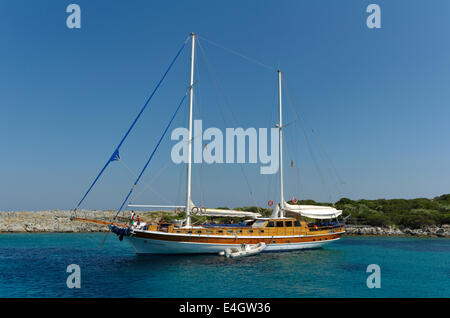 Gulet cruise boat at anchor in Turkey Stock Photo