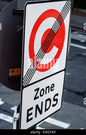 A 'Congestion Zone Ends' street sign in London UK C roundel Stock Photo