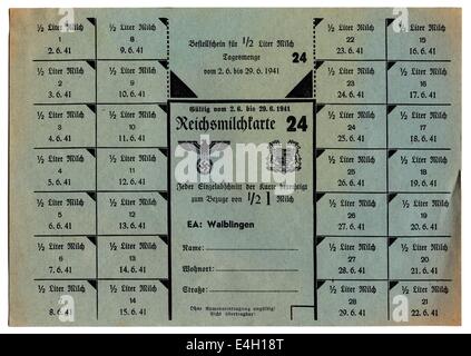 Nazism / National Socialism, documents, ration card for milk, Waiblingen, 1941, Additional-Rights-Clearences-Not Available Stock Photo