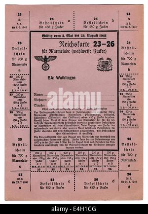 Nazism / National Socialism, documents, ration card for jam (alternatively for sugar), Waiblingen, 1941, Additional-Rights-Clearences-Not Available Stock Photo