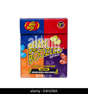 A packet of Jelly Belly Bean Boozled jelly beans with wierd and wild flavours on a white background Stock Photo
