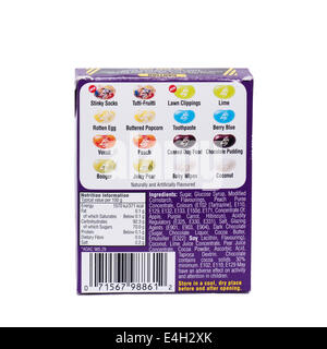 A packet of Jelly Belly Bean Boozled jelly beans with wierd and wild flavours on a white background Stock Photo
