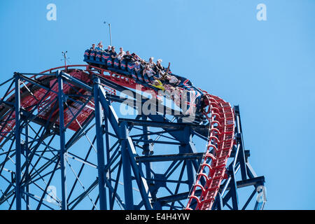 Thrill seekers on The Big One on Blackpool's Pleasure Beach Stock Photo