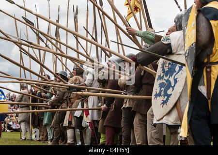 Battle of Bannockburn reenactment with Robert The Bruce, at Bannockburn Live 700yr commemoration of the battle, Scotland. Stock Photo