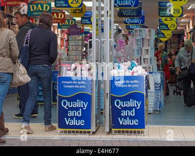 The entrance of a popular bargain store  on the pedestrian only George Street, Altrincham in Cheshire Stock Photo