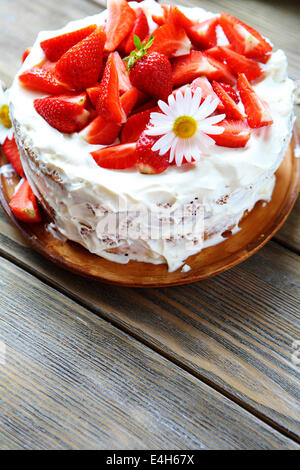 festive strawberry cake, food closeup Stock Photo