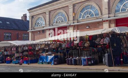 Scenes from Altrincham Market:: Extensive range of bags and suitcases for sale Stock Photo