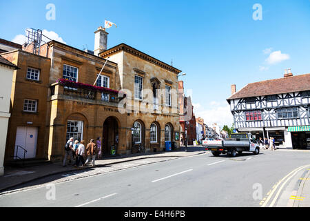 Stratford Upon Avon Town Hall High Street shops tourists tourism Tudor buildings typical Cotswolds UK England Stock Photo