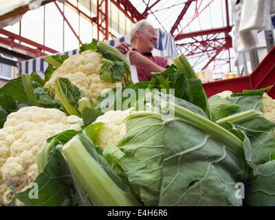 Scenes from Altrincham Market: Cauliflowers for sale Stock Photo