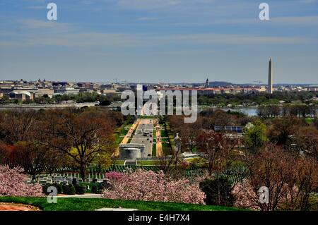 Arlington, Virginia:  View from Arlington National Cemetery to the Lincoln Memorial, Washington Monument, and the city   * Stock Photo