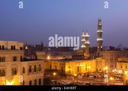 Al-Azhar mosque illuminated at night. Cairo, Egypt Stock Photo