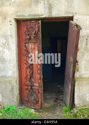 old wooden door in Soviet military base Stock Photo