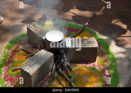 Traditional boiling of milk during to mark the Sinhala and Tamil new year celebration in Sri Lanka Stock Photo