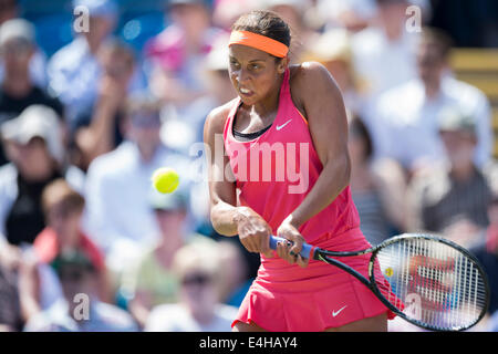 AEGON International 2014 - Women's singles semi finals. Madison Keys of USA in action playing two handed forehand. Stock Photo