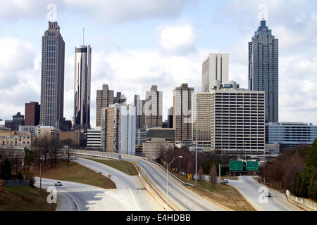 Skyline of downtown Atlanta, Georgia, USA with streets leading to the city. Stock Photo