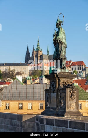 John of Nepomuk (or John Nepomucene) national saint of the Czech Republic statue on Charles Brigde Stock Photo