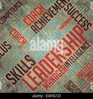 Leadership Concept - Grunge Wordcloud Background. Stock Photo