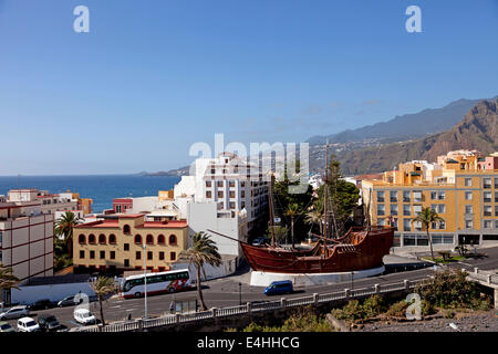 replica of Christopher Columbus ship Santa Maria in Santa Cruz de La Palma, capital of the island La Palma, Canary Islands, Spai Stock Photo