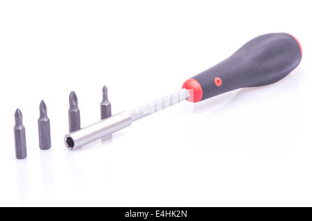 Screw driver and bits set isolated on white Stock Photo