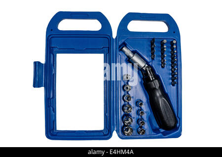 Toolbox with articulated screwdriver isolated on white Stock Photo