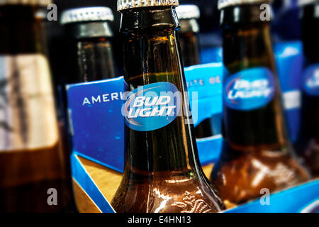 A display of Bud Light beer by the brewer Anheuser-Busch in a supermarket in New York on Tuesday, July 8, 2014. Stock Photo