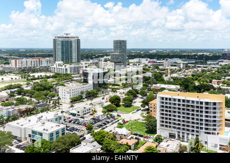 Aerial view of Downtown Miami viewed from an upper floor of a new condominium high-rise tower in Midtown Miami, Florida, USA Stock Photo