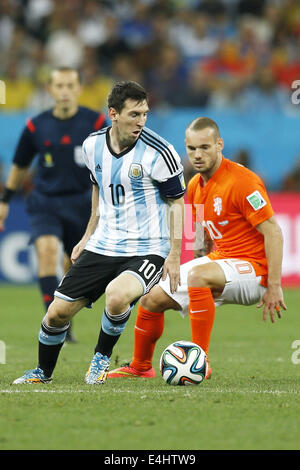 Lionel Messi (ARG), Wesley Sneijder (NED), JULY 9, 2014 - Football / Soccer : FIFA World Cup 2014 semi-final match between Netherlands 0(2-4)0 Argentina at Arena De Sao Paulo Stadium in Sao Paulo, Brazil. (Photo by AFLO) [3604] Stock Photo