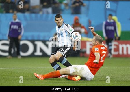 Sergio Aguero (ARG), Ron Vlaar (NED), JULY 9, 2014 - Football / Soccer : FIFA World Cup 2014 semi-final match between Netherlands 0(2-4)0 Argentina at Arena De Sao Paulo Stadium in Sao Paulo, Brazil. (Photo by AFLO) [3604] Stock Photo