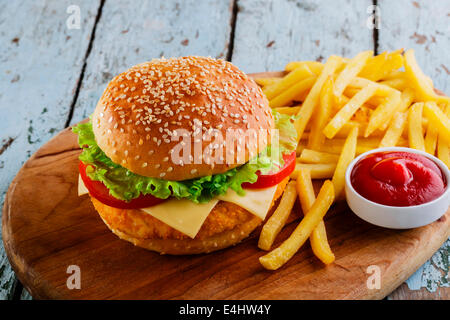 hamburger with cutlet breaded Stock Photo