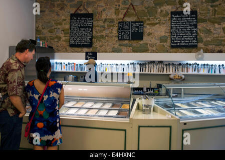 Ice Cream Shoppe of Gran Clement. Panama. Eat. Ice Cream Shoppe of Gran Clement, Panama, Panama. Tropical Treats. Man and Woman Stock Photo