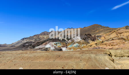 The variegated slopes of Artists Palette in Death Valley, California. Various mineral pigments have colored the volcanic deposit Stock Photo