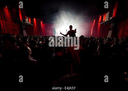 Barcelona, Spain. 12th June, 2014. Festival goers move to the music of Danish multi-instrumentalist, DJ and producer Anders Trentemøller and his band at the SONAR festival in Barcelona - Thousands of international electronic music fans gather at Sonar, a 3-day-long international Festival of Advanced Music and New Media Art, during it's 21st edition with the biggest workshops, concerts and DJ performances in Barcelona. © Matthias Oesterle/ZUMA Wire/ZUMAPRESS.com/Alamy Live News Stock Photo