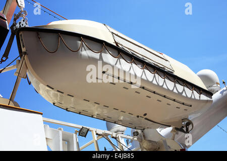 Modern lifeboat hanging on a cruise liner Stock Photo