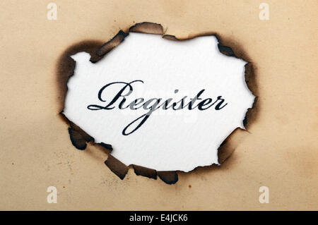 Register text on paper hole Stock Photo
