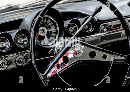 1961 restored Chevy Impala dash and steering wheel Stock Photo