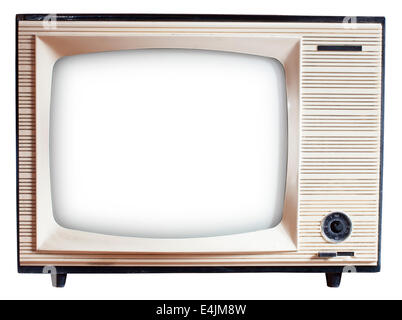 Old Russian black and white TV set isolated on white with clipping paths