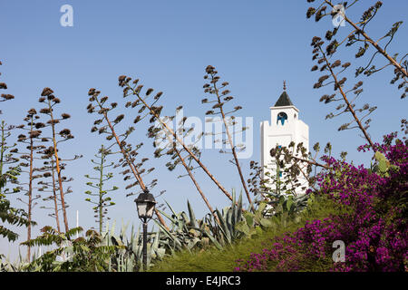 Minaret of Sidi Bou Said Mosque in local traditional colours. Photo taken in suburb of Tunis - capital city of Tunisia Stock Photo