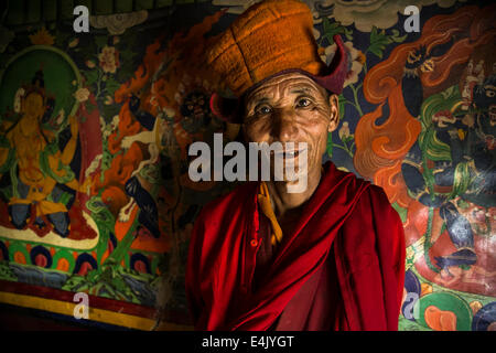Buddhist monk in a monastery in Zanskar valley, Northern India. Stock Photo