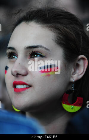 Freiburg, Germany. 13th July, 2014. Football fan at a large public viewing area in Freiburg watches Germany play Argentina in the final of the FIFA World Cup 2014. Photo: Miroslav Dakov/ Alamy Live News Stock Photo