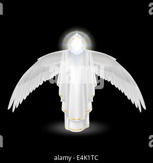 Gods guardian angel in white with wings down on black background. Archangels image. Religious concept Stock Photo